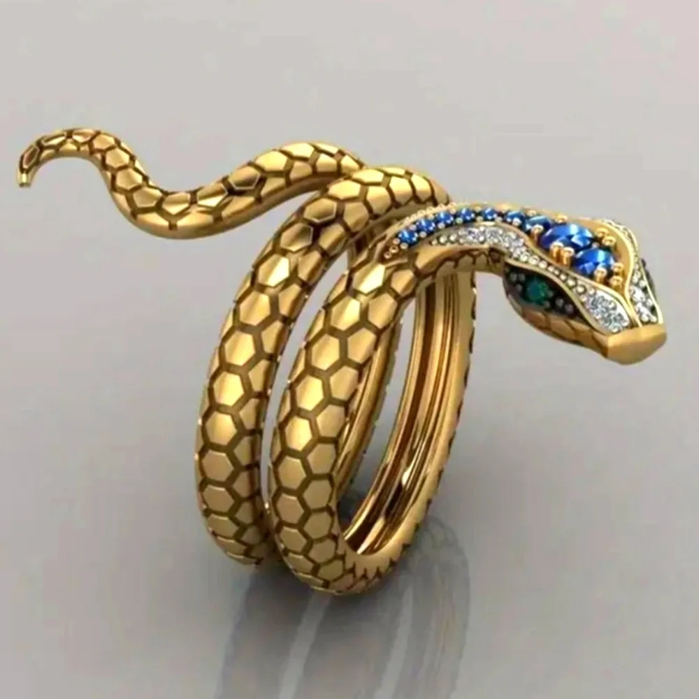 Women's Gold and Blue Snake Ring